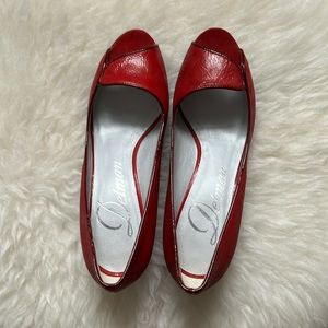 Delman red peep-toe shoes. Size 5.